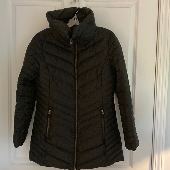 Black High Neck Collar Puffer Coat - Picture 1 of 7